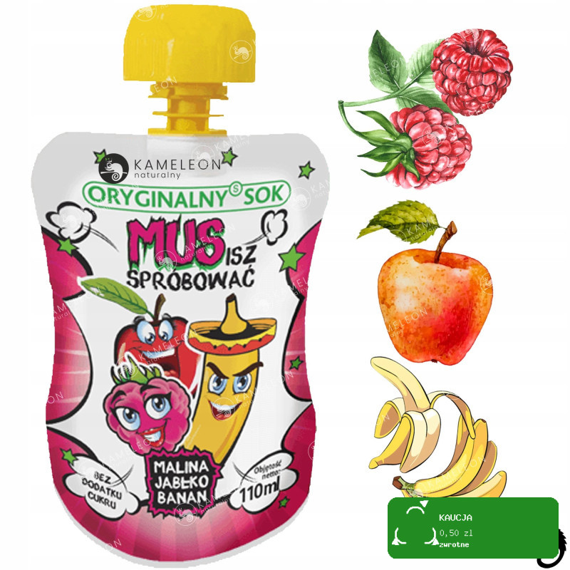 ORYGINALNY SOK MUS OWOCOWY 100% OWOCE BEZ CUKRU MIX 9 SMAKÓW 110ml 18szt 2L