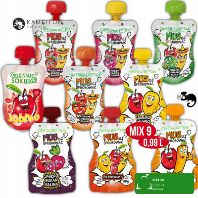 ORYGINALNY SOK MUS OWOCOWY 100% OWOCE BEZ CUKRU MIX SMAKÓW 110ml 9szt 0,99L