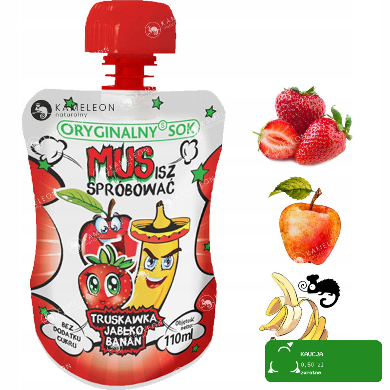 ORYGINALNY SOK MUS OWOCOWY 100% OWOCE BEZ CUKRU MIX SMAKÓW 110ml 9szt 0,99L