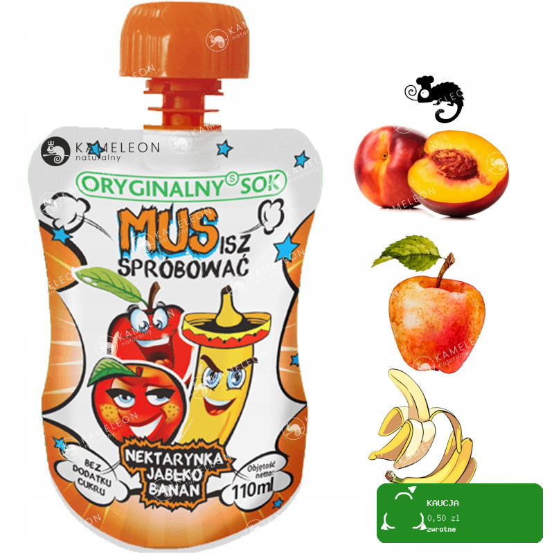 ORYGINALNY SOK MUS OWOCOWY 100% OWOCE BEZ CUKRU MIX SMAKÓW 110ml 9szt 0,99L