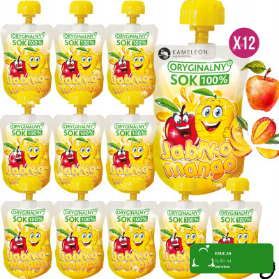ORYGINALNY SOK MUS OWOCOWY BEZ CUKRU Jabłko Mango + Wit. C 110ml x12 1,3L