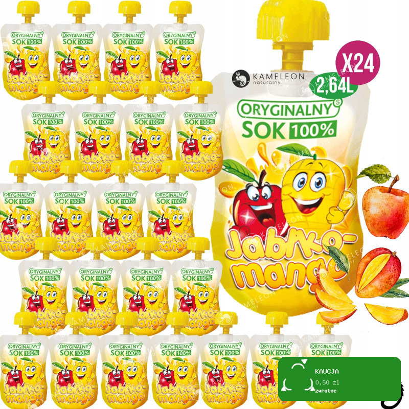 ORYGINALNY SOK MUS OWOCOWY BEZ CUKRU Jabłko Mango + Wit. C 110ml x12 1,3L
