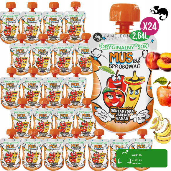 ORYGINALNY SOK MUS OWOCOWY BEZ CUKRU Nektarynka Jabłko Banan 110ml x12 1,3L