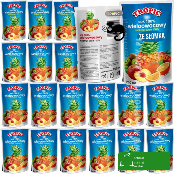TROPIC 100% SOK WIELOOWOCOWY doypack ZE SŁOMKĄ 200ml 0,2L x20szt aż 4L !