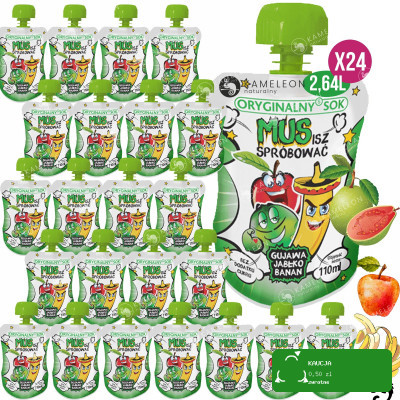 24x ORYGINALNY SOK MUS OWOCOWY BEZ CUKRU Gujawa Jabłko Banan 24x 110ml 2,6L