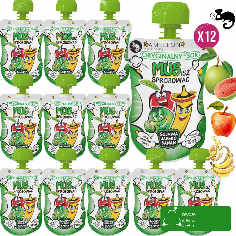 24x ORYGINALNY SOK MUS OWOCOWY BEZ CUKRU Gujawa Jabłko Banan 24x 110ml 2,6L