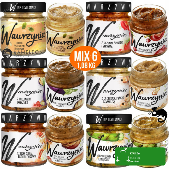 WAWRZYNIEC PASTA HUMMUS PASTY WARZYWNE DO PIECZYWA MIX SMAKÓW x6 szt 1,08KG