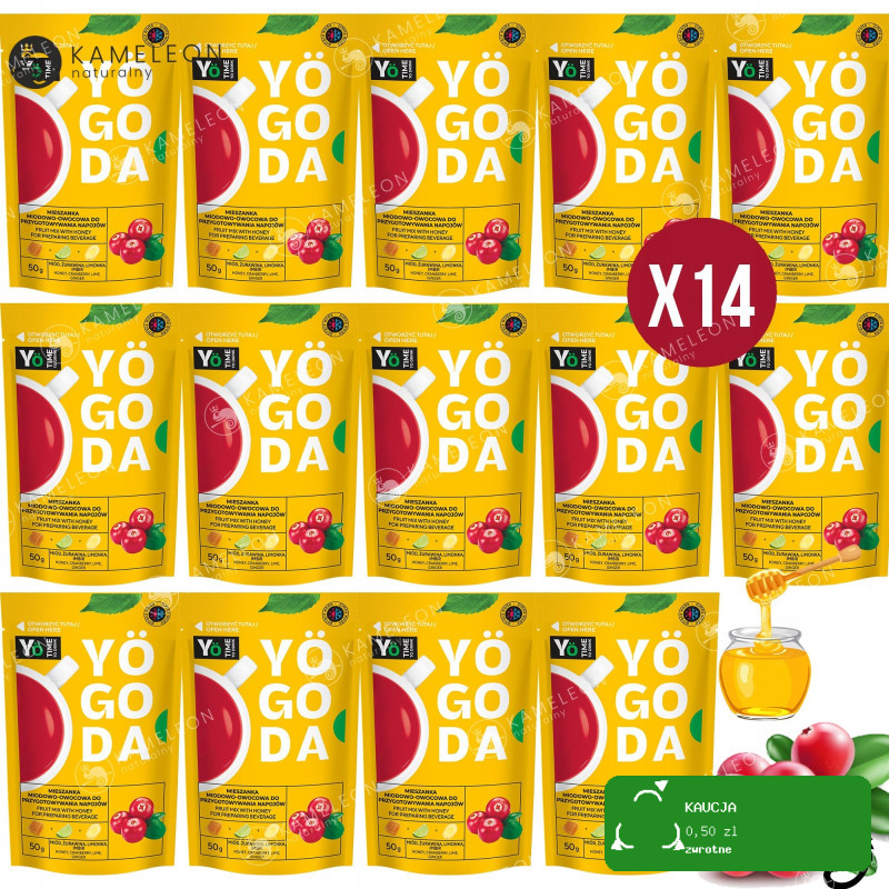 YOGODA MIESZANKA MIODOWO OWOCOWA do NAPOJÓW ŻURAWINA 50g x14szt 0,7KG