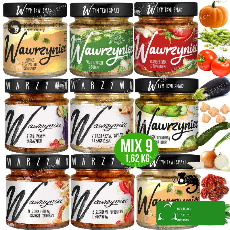 WAWRZYNIEC PASTA PASZTET HUMMUS PASTY DO PIECZYWA MIX SMAKÓW x9 szt 1,62KG