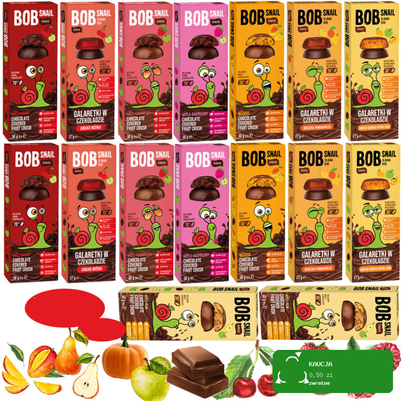 BOB SNAIL PRZEKĄSKA JELLY W CZEKOLADZIE MIX 16szt / ZESTAW