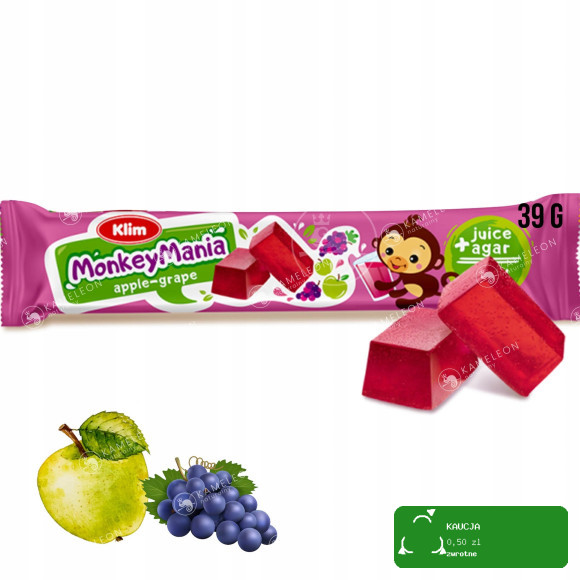 GALARETKA WEGAŃSKA ŻELKI BC monkey mania JABŁKO-WINOGRONO 39g x24 aż 0,93KG