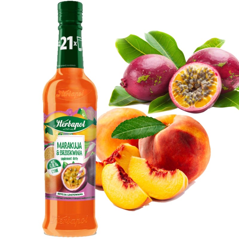 HERBAPOL SYROP  SMAKI SŁOŃCA MARAKUJA Z BRZOSKWINIĄ 420ML