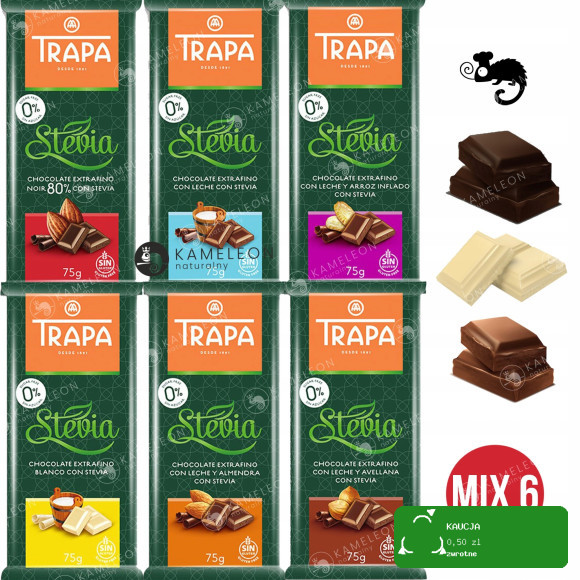 CZEKOLADA MLECZNA ORZECH MIGDAŁ CRUNCHY GORZKA 80% BIAŁA mix 75g x6 0,45KG