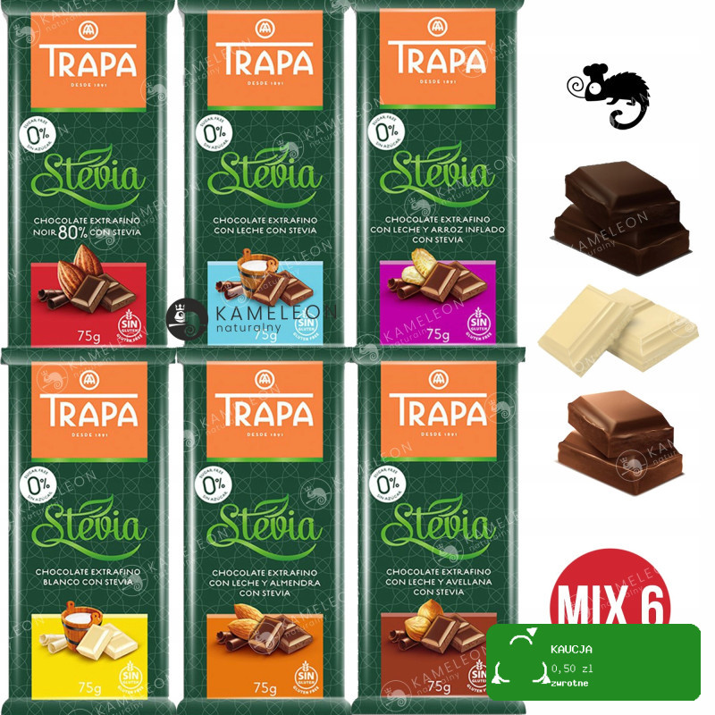 CZEKOLADA MLECZNA ORZECH MIGDAŁ CRUNCHY GORZKA 80% BIAŁA mix 75g x6 0,45KG