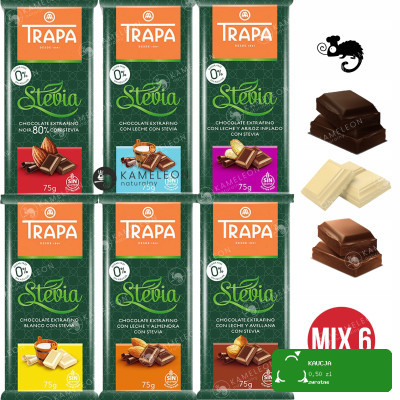 CZEKOLADA MLECZNA ORZECH MIGDAŁ CRUNCHY GORZKA 80% BIAŁA mix 75g x6 0,45KG
