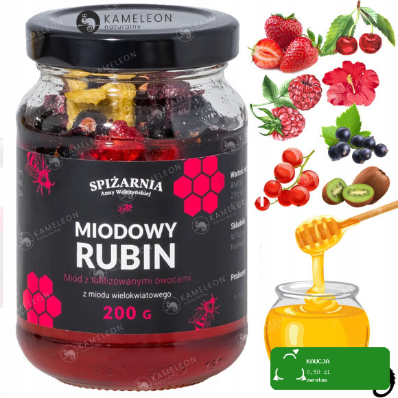 ZESTAW MIODÓW Z BAKALIAMI OWOCAMI: MIODOWE LAWENDA RUBIN BURSZTYN 620G 3szt