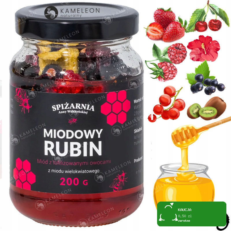 ZESTAW MIODÓW Z BAKALIAMI OWOCAMI: MIODOWE LAWENDA RUBIN BURSZTYN 620G 3szt