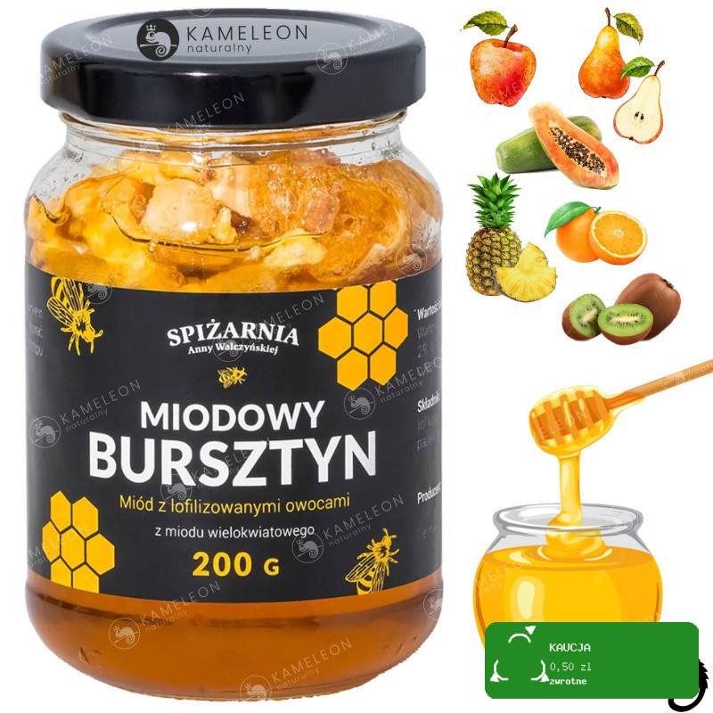 ZESTAW MIODÓW Z BAKALIAMI OWOCAMI: MIODOWE LAWENDA RUBIN BURSZTYN 620G 3szt