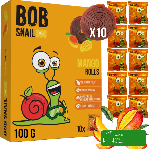 BOB SNAIL JELLY MIX 100g x3 ROLLS owocowe przekąski MALINA MANGO BORÓWKA