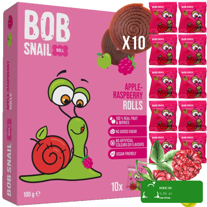 BOB SNAIL JELLY MIX 100g x3 ROLLS owocowe przekąski MALINA MANGO BORÓWKA