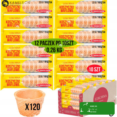 KOSZYCZKI WAFLOWE UNIWERSALNE bez cukru WAFLE WAFELKI 4,5x3cm 120szt 0,26KG