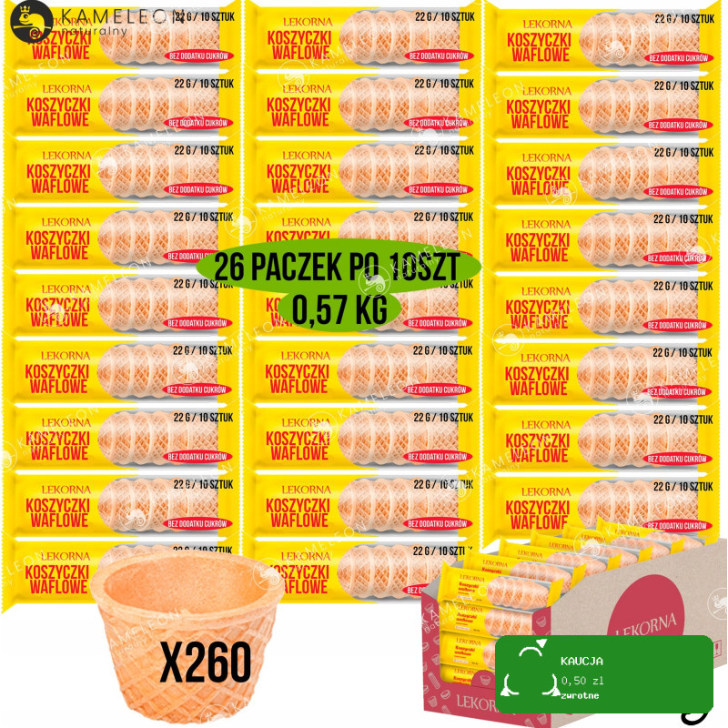 KOSZYCZKI WAFLOWE UNIWERSALNE bez cukru WAFLE WAFELKI 4,5x3cm 260szt 0,57KG