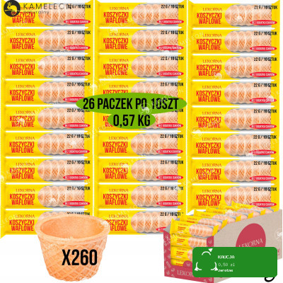 KOSZYCZKI WAFLOWE UNIWERSALNE bez cukru WAFLE WAFELKI 4,5x3cm 260szt 0,57KG