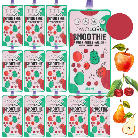 OWOLOVO SMOOTHIE mus owocowy bez cukru JABŁKO WIŚNIA GRUSZKA 250mlx12szt 3L