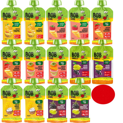 BOBSNAIL MUS OWOCOWY bez cukru PRZECIER smoothie MIX SMAKÓW 120G x14 1,68KG
