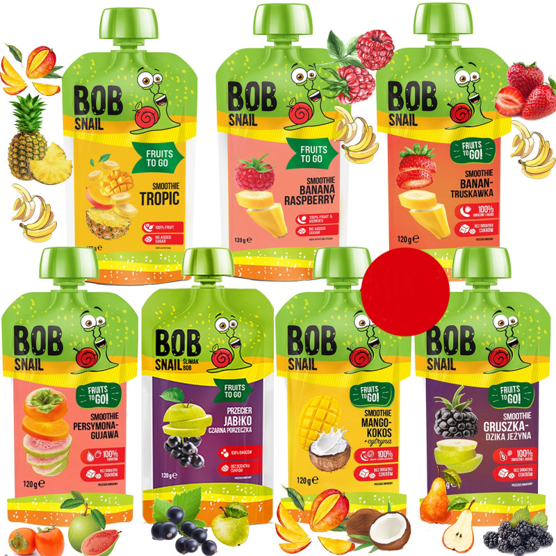 BOB SNAIL MUS OWOCOWY PRZECIER smoothie MIX CIEKAWYCH smaków 120G x7 0,84KG