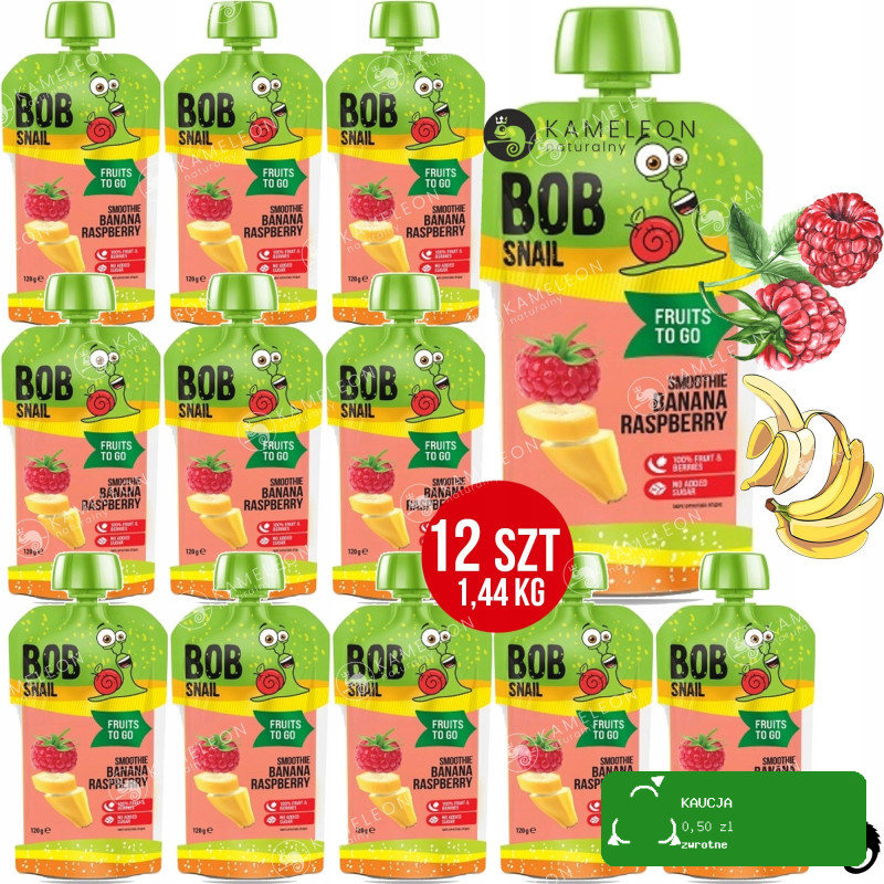 BOB SNAIL ŚLIMAK BOB MUS bez CUKRU smoothie BANAN MALINA 120G x12 1,44KG