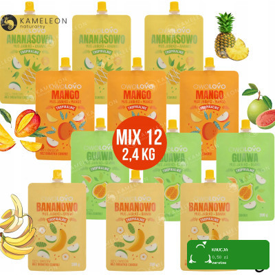 OWOLOVO MUS 100% OWOCOWY PREMIUM TROPIKALNY mix smaków 200g x12szt 2,4KG