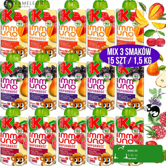 KUBUŚ IMMUNO ODPORNOŚĆ mus owocowo-warzywny MIX SMAKÓW saszetka 15szt 1,5KG