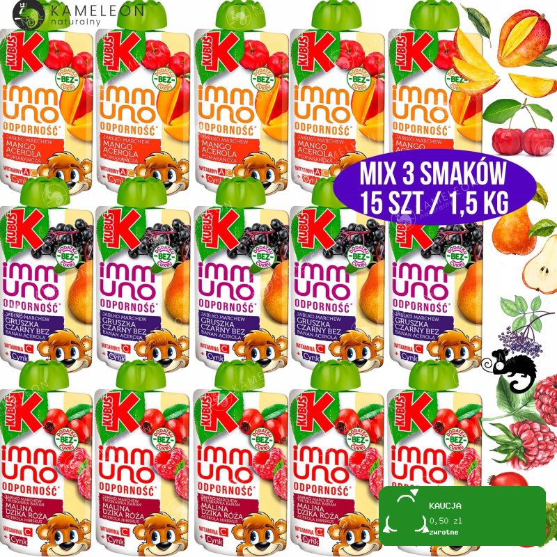 KUBUŚ IMMUNO ODPORNOŚĆ mus owocowo-warzywny MIX SMAKÓW saszetka 15szt 1,5KG