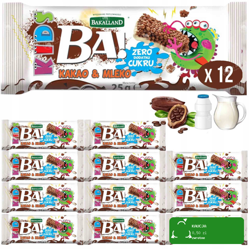 BAKALLAND BATON BA! KIDS kakao i mleko 300g 12szt.