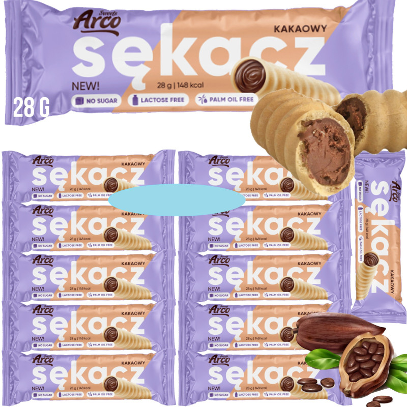 Arco SĘKACZ KAKAOWY ciastko rurka z kremem smak kakao BEZ CUKRU LAKTOZY x12 336G