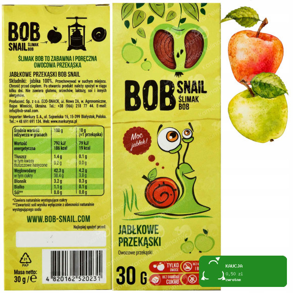BOB SNAIL przekąska owocowa BEZ CUKRU 30G MIX SMAKÓW 10szt 0,3KG
