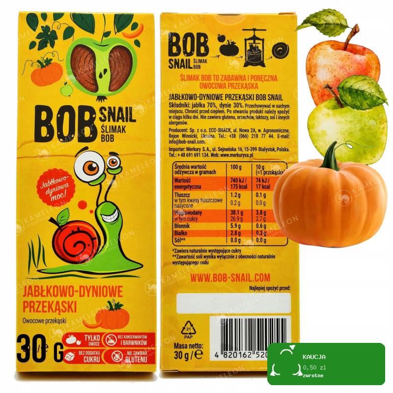BOB SNAIL przekąska owocowa BEZ CUKRU 30G MIX SMAKÓW 10szt 0,3KG