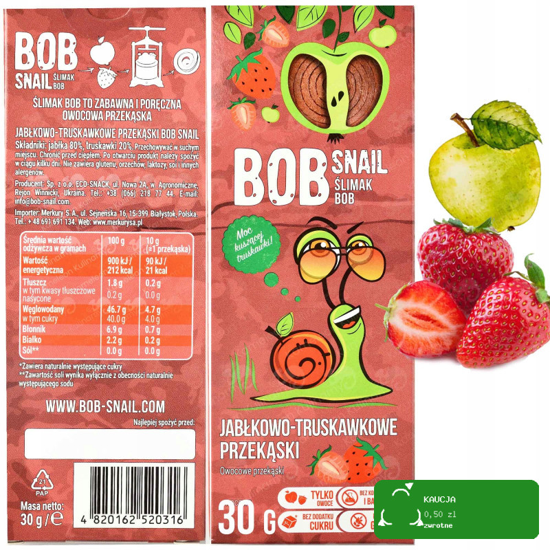 BOB SNAIL przekąska owocowa BEZ CUKRU 30G MIX SMAKÓW 10szt 0,3KG
