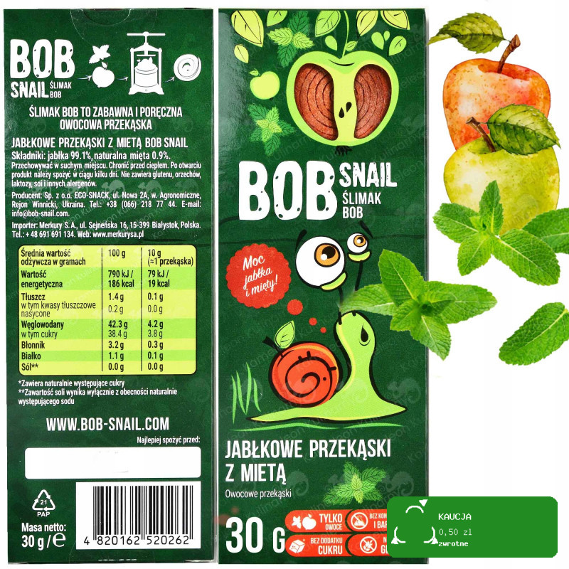 BOB SNAIL przekąska owocowa BEZ CUKRU 30G MIX SMAKÓW 10szt 0,3KG