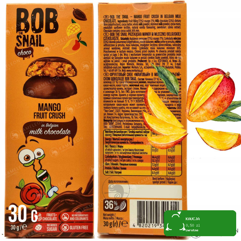 BOB SNAIL PRZEKĄSKA OWOC W CZEKOLADZIE 30G 4szt MIX
