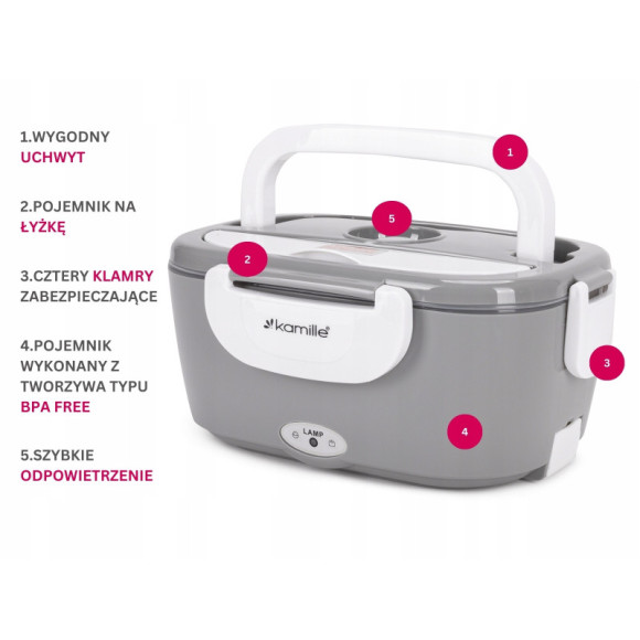 ELEKTRYCZNY LUNCH BOX TERMOS 220V gniazdko DUŻY 15000ml 1,5L KAMILLE ELEKTRYCZNY LUNCH BOX TERMOS 220V gniazdko DUŻY 15000ml 1,5L KAMILLE