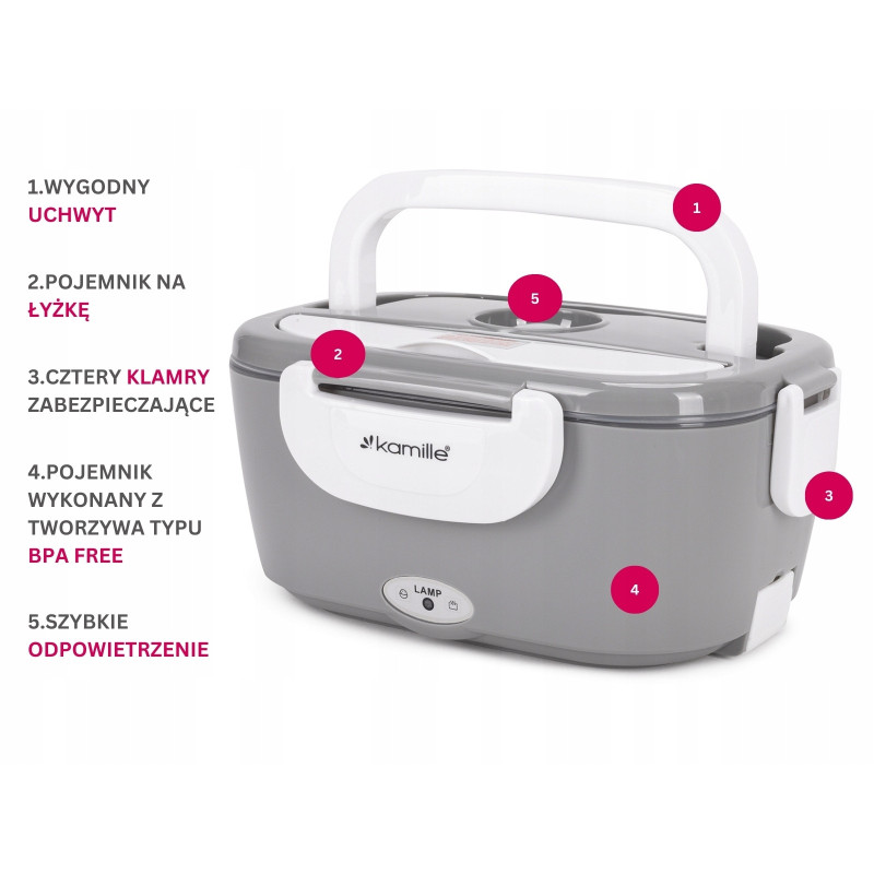 ELEKTRYCZNY LUNCH BOX TERMOS 220V gniazdko DUŻY 15000ml 1,5L KAMILLE
