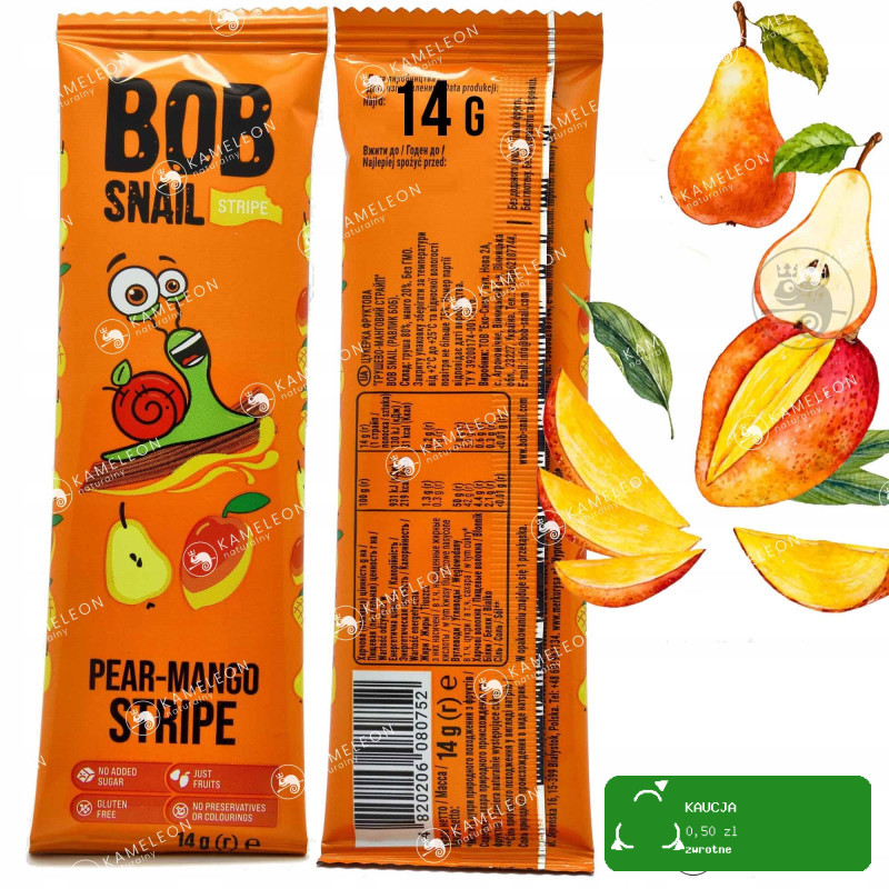 BOB SNAIL PRZEKĄSKA OWOCOWA bez cukru glutenu MIX SMAKÓW 14G x 8szt