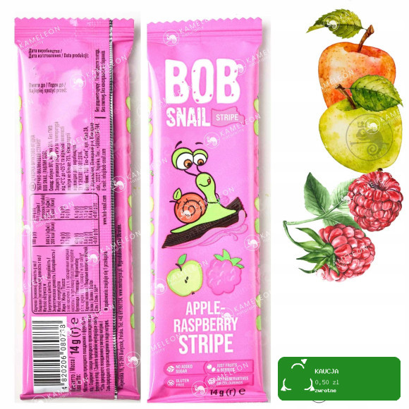 BOB SNAIL PRZEKĄSKA OWOCOWA bez cukru glutenu MIX SMAKÓW 14G x 8szt