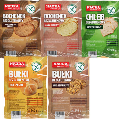 NAURA PIECZYWO BOCHENEK CHLEB BUŁKI BEZGLUTENOWE bez glutenu MIX 5szt 1,5KG