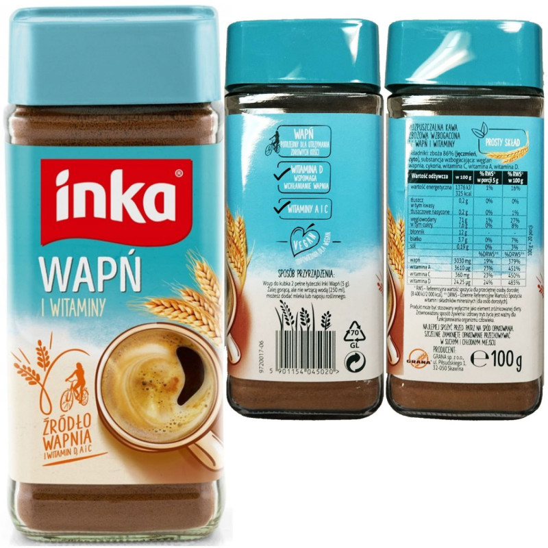 INKA KAWA ROZPUSZCZALNA ORKISZ MAGNE BŁONNIK WAPŃ I WITAMINY mix 4szt 0,4KG
