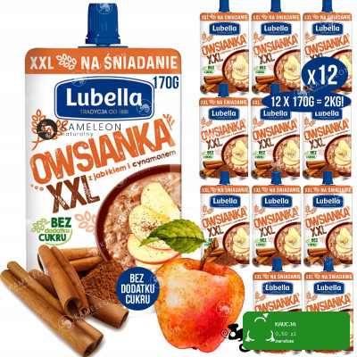MUS OWSIANKA W TUBCE JABŁKO CYNAMON bez cukru DUŻA 170G x12 2KG LUBELLA