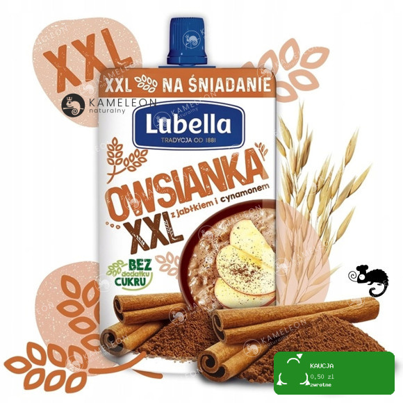 MUS OWSIANKA W TUBCE JABŁKO CYNAMON bez cukru DUŻA 170G x12 2KG LUBELLA