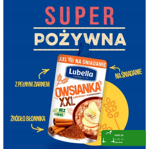 MUS OWSIANKA W TUBCE JABŁKO CYNAMON bez cukru DUŻA 170G x12 2KG LUBELLA